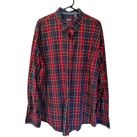 IZOD Men's Red Blue Plaid Long Sleeve Button Down Shirt XL - Picture 1 of 5